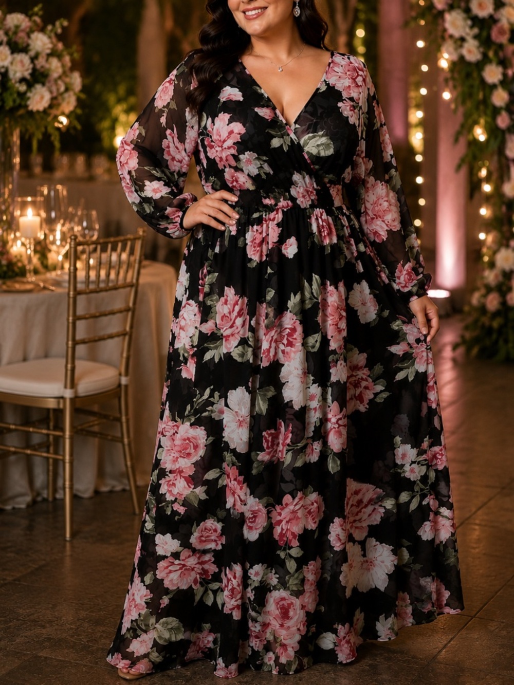 ✨ Black Floral Maxi Dress – Size 18W ✨